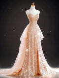Chic Mermaid Spaghetti Straps Lilac Sequins Long Formal Fancy Prom Evening Dress Dinner Outfits Party Gowns For Teens HZ0311