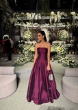 Modest Ball Gown Strapless Purple Satin Prom Dresses Drop Waist Party Dress Evening Dresses HZ0311