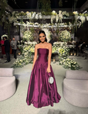 Modest Ball Gown Strapless Purple Satin Prom Dresses Drop Waist Party Dress Evening Dresses HZ0311