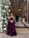 Elegant Ball Gown Sweetheart Satin Layered Long Formal Prom Evening Dresses Dinner Outfits Party Gowns HZ0311