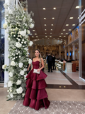 Elegant Ball Gown Sweetheart Satin Layered Long Formal Prom Evening Dresses Dinner Outfits Party Gowns HZ0311