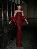 Modest Senior Prom Dresses High Schools Inspiration Mermaid Strapless Burgundy Sequins Semi Formal Grad Long Prom Dress HZ0311