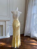 Spaghetti Straps Floral Long Prom Dresses Sheath Sexy Party Dress For Teens HZ0311