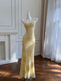 Spaghetti Straps Floral Long Prom Dresses Sheath Sexy Party Dress For Teens HZ0311