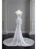 Modest Mermaid Square Neck Sequins With Beaded Silver Gray Prom Dresses Inspiration Long Party Evening Dress 19th Birthday Outfits HZ0311