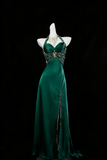 Luxury Mermaid Navy Blue Beaded Slit Evening Dress Formal Prom Dress For Party Gown HZ0311