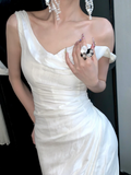 Simple Mermaid One Shoulder White Wedding Dress With Train Fairytale Brides Gown Wedding Dresses HZ0311