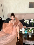 Modest Ball Gown Off The Shoulder Coral Pink With Long Sleeves Bow Prm Dress Aesthetic Long Graduation Evening Outfits HZ0311