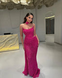 Mermaid Prom Dresses Strapless Sexy Special Slit Dress Sequins Hot Pink Party Gowns HZ0311