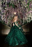 Modest Ball Gown Off The Shoulder Tulle Lace Appliqued Dark Green Long Prom Dress Evening Formal Gowns HZ0311