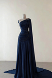 Classy Sheath One Shoulder Pink Long Chiffon Evening Gown Prom Dresses Formal Gowns HZ0311