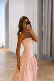 Classy Strapless Pink Split Prom Dresses A-line Party Formal Dress Formal Gowns HZ0311