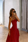 Classy Strapless Pink Split Prom Dresses A-line Party Formal Dress Formal Gowns HZ0311