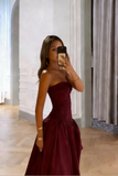 Classy Strapless Pink Split Prom Dresses A-line Party Formal Dress Formal Gowns HZ0311