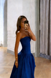 Classy Strapless Pink Split Prom Dresses A-line Party Formal Dress Formal Gowns HZ0311