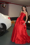 Princess A Line Strapless Red Long Party Dress with Ruffles Vestidos De Dia HZ0311