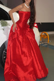 Princess A Line Strapless Red Long Party Dress with Ruffles Vestidos De Dia HZ0311