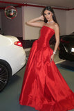 Princess A Line Strapless Red Long Party Dress with Ruffles Vestidos De Dia HZ0311
