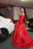 Princess A Line Strapless Red Long Party Dress with Ruffles Vestidos De Dia HZ0311