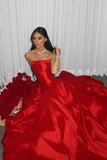 Princess A Line Strapless Red Long Party Dress with Ruffles Vestidos De Dia HZ0311