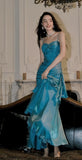 Elegant Mermaid Spaghetti Straps Burgundy Chiffon Long Prom Dress Formal Evening Dresses HZ0311
