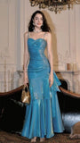 Elegant Mermaid Spaghetti Straps Burgundy Chiffon Long Prom Dress Formal Evening Dresses HZ0311
