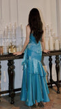 Elegant Mermaid Spaghetti Straps Burgundy Chiffon Long Prom Dress Formal Evening Dresses HZ0311
