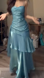 Elegant Mermaid Spaghetti Straps Burgundy Chiffon Long Prom Dress Formal Evening Dresses HZ0311