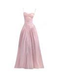 Elegant Mermaid Spaghetti Straps Chiffon Pink Long Prom Dresses Formal Party Gowns Vestidos De Dia HZ0311