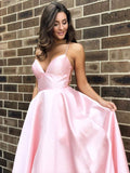 Unique A line Spaghetti Straps Pale Yellow Satin Long Prom Dresses Formal Gown Inspo Evening Outfit HZ0311