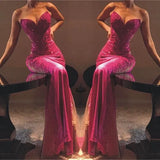 Modest Mermaid Sweetheart Hot Pink Marine Ball Dresses Long Formal Gowns Satin Prom Dresses Evening Gowns HZ0311