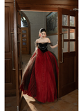 Unique Ball Gown Off The Shoulder Red Black Tulle With Pleated Long Quinceanera Dresses Sweet 15 16 Birthday Gown HZ0311
