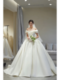 Princess Women's Wedding Dress for Bride Satin Brides Dress Ball Gown Off The Shoulder Wedding Gowns HZ0311
