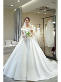 Princess Women's Wedding Dress for Bride Satin Brides Dress Ball Gown Off The Shoulder Wedding Gowns HZ0311