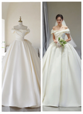 Princess Women's Wedding Dress for Bride Satin Brides Dress Ball Gown Off The Shoulder Wedding Gowns HZ0311