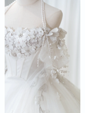 Timeless Women's White Wedding Dress With Long Sleeves Lace for Bride Applique Bride Dress Off The Shoulder Ball Gowns HZ0311