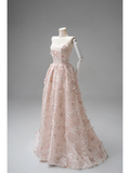 Cute A line Halter Floral Tulle Pink Long Prom Dresses Impress 19th Birthday Outfits Prom Gown HZ0311