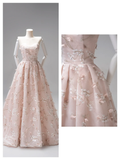 Cute A line Sweetheart Floral Tulle Pink Long Prom Dresses Impress 19th Birthday Outfits Prom Gown HZ0311