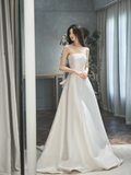 Women¡¯s Strapless Sleeveless Bridal Wedding Dress With Pleated Floor Length A Line Gown for Bride HZ0311