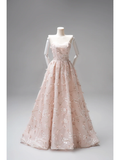 Cute A line Halter Floral Tulle Pink Long Prom Dresses Impress 19th Birthday Outfits Prom Gown HZ0311