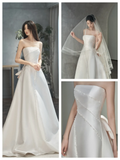 Women¡¯s Strapless Sleeveless Bridal Wedding Dress With Pleated Floor Length A Line Gown for Bride HZ0311