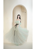 Cute Ball Gown Off The Shoulder Mint Green Tulle Long Prom Dresses Impress 18th Birthday Outfits Prom Gown HZ0311