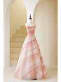 Elegant Ball Gown Strapless Pink Tulle Prom Dress Charming Evening Party Gowns Fashion Wedding Guest Dress HZ0311