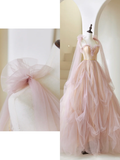 Cute Ball Gown Spaghetti Strap Light Pink Tulle Pleated Long Prom Dresses For Teens Formal Dress Formal Dress Prom Gown HZ0311