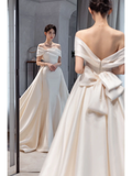 Women¡¯s Off The Shoulder Mermaid Bridal Wedding Dress With Pleated Floor Length Brides Gown for Bride HZ0311