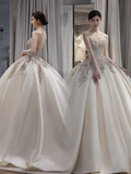 Timeless Women's Wedding Dress With Gloves for Bride Lace Applique Evening Dress Sweetheart Ball Gowns HZ0311