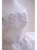 Timeless Women's Wedding Dress With Crystals Beads for Bride Lace Applique Bride Dress Strapless Ball Gowns HZ0311
