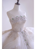 Timeless Women's Wedding Dress With Crystals Beads for Bride Lace Applique Bride Dress Strapless Ball Gowns HZ0311