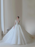 Princess Women's Wedding Dress With Sleeves for Bride Lace Applique Square Neck Brides Dress Ball Gowns HZ0311