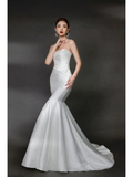 Women¡¯s V Neck Sleeveless Bridal Wedding Dress with Gloves Floor Length Mermaid Gown for Bride White HZ0311